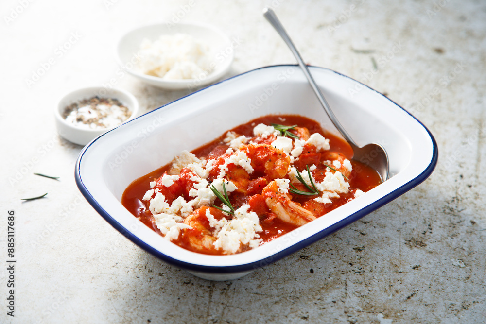 Canvas Prints shrimps with tomato sauce and feta cheese