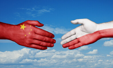 Poland and China country handshaking with flags, consensus concept international co-operation illustration