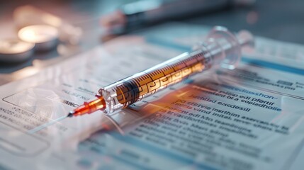 A syringe is on top of a piece of paper with a label that says "Instruction for Use."