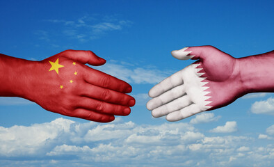 Qatar and China country handshaking with flags, consensus concept international co-operation illustration