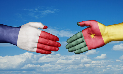 Cameroon and France country handshaking with flags, consensus concept international co-operation illustration