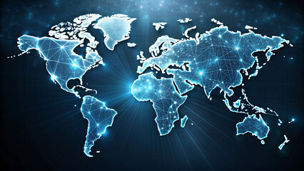 The image shows a blue world map with code and a dark blue background - Powered by Adobe