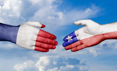 Chile and France country handshaking with flags, consensus concept international co-operation illustration