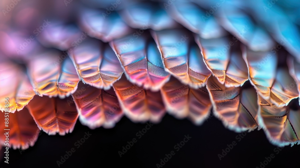 Poster an intricate close-up captures the detailed pattern of a feather with vibrant colors, symbolizing cr