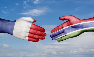 Gambia and France country handshaking with flags, consensus concept international co-operation illustration