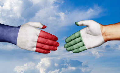 Ireland and France country handshaking with flags, consensus concept international co-operation illustration