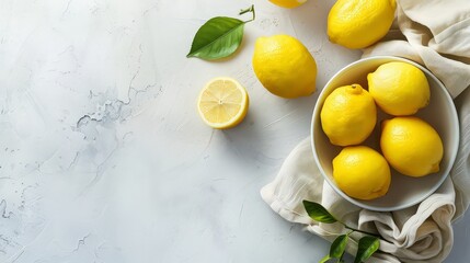 Fresh from the tree, lemons in a bowl on a white board
