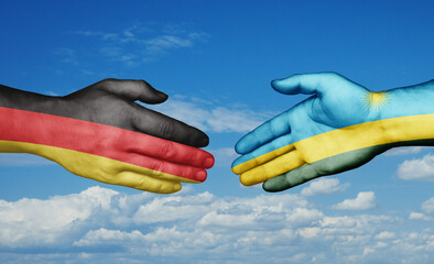 Republic of Rwanda and Germany country handshaking with flags, consensus concept international...