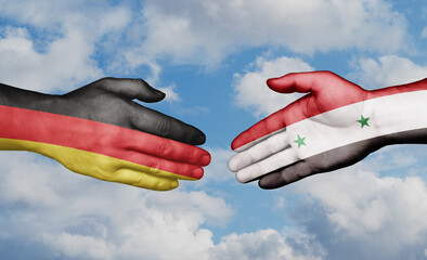 Syria and Germany country handshaking with flags, consensus concept international co-operation...
