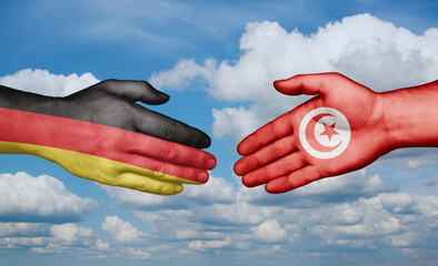 Tunisia and Germany country handshaking with flags, consensus concept international co-operation...