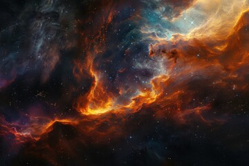 Сolorful nebula, with swirling clouds of gas