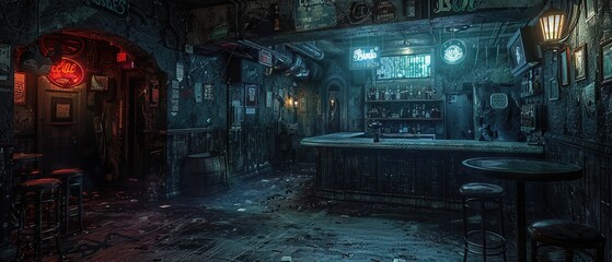 Interior of a dark alley dive bar