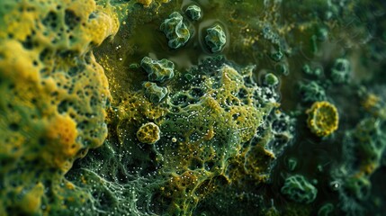 Fungal mold growth on food green mold on contrasting background abstract microbiology background