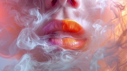 Colorful lips surrounded by enchanting smoke and glitter