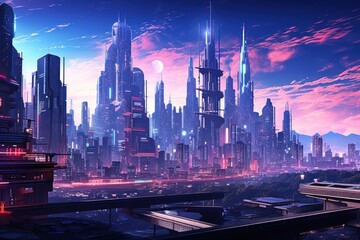Fototapeta premium Dystopian city architecture metropolis landscape.
