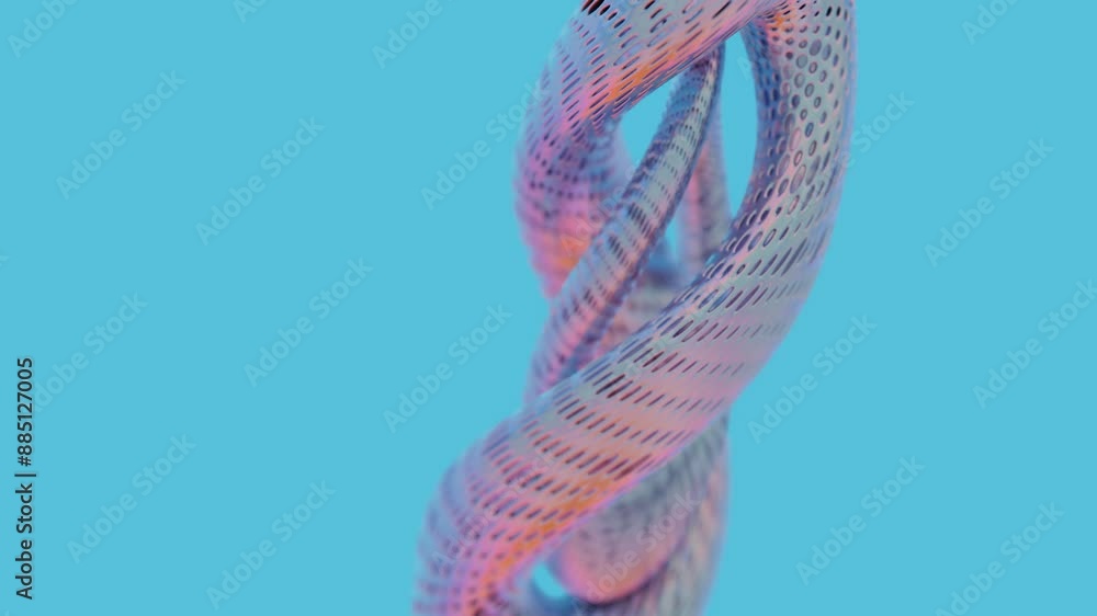 Poster abstract twisted perforated tubes with gradient colors on blue background