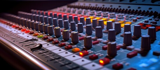 Fototapeta premium Close-up of a Soundboard with Knobs and Switches