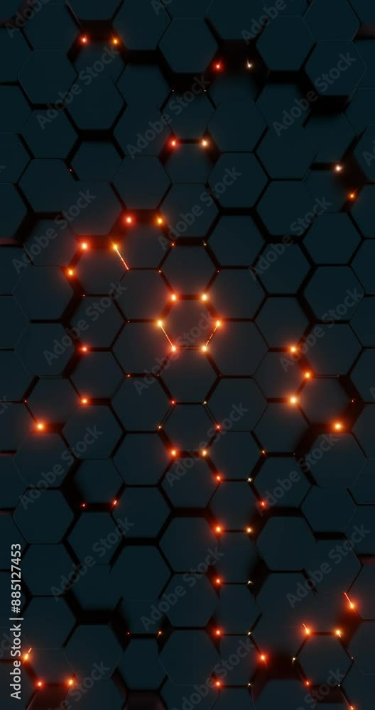 Poster Futuristic Hexagonal Pattern with Red Illuminated Lines

