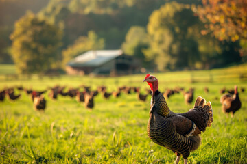 Fototapeta premium Turkey standing in a vibrant field