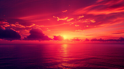 The vibrant hues of the sun setting over the vast ocean