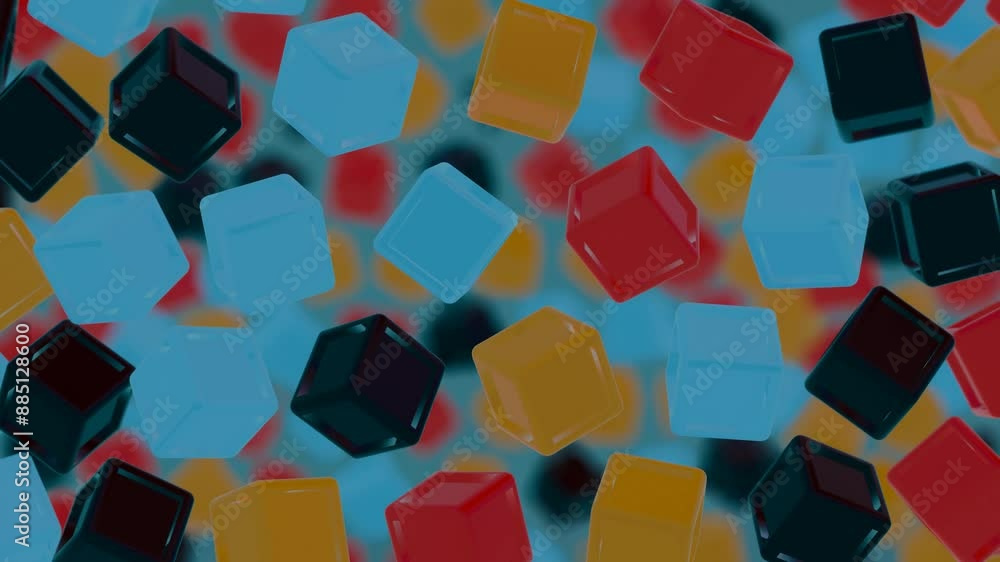 Aufkleber floating multicolored transparent and opaque cubes on black background