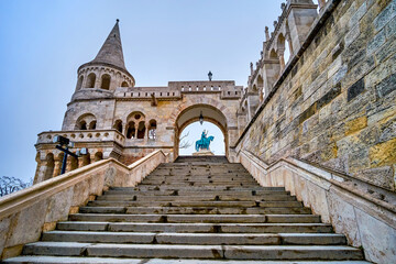 The stone staircase of Fisherman's Bastion, Budapest, Hungary.