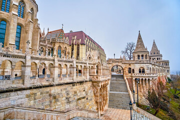 Stone staircase of Fisherman's Bastion in Budapest, Hungary