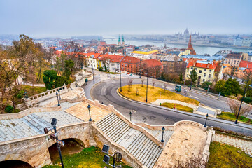 Stone staircase of Fisherman's Bastion in Budapest, Hungary
