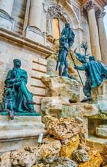 Matthias Fountain, the popular attraction  on the wall of Buda Palace, Budapest, Hungary