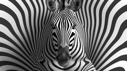Zebra -black and white background with an optical illusion of zebra stripes, hyperdetailed, hyperrealistic, symmetrical composition