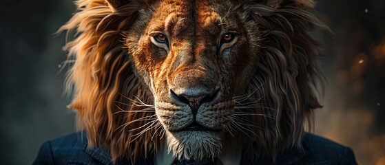 Naklejka premium Lion In Suit and Tie, looking angry