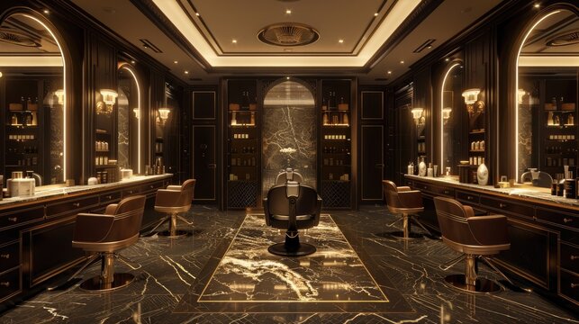 Luxurious and modern hair salon interior with elegant furnishings