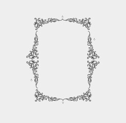 Hand drawn vector abstract outline,graphic,line vintage baroque ornament floral frame in calligraphic elegant modern style.Baroque floral vintage outline design concept.Vector antique frame isolated.