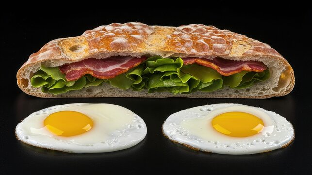 Bacon, Lettuce, and Tomato Sandwich With Sunny-Side Up Eggs