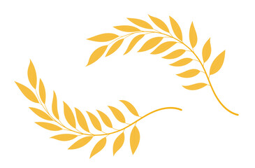 Golden Laurel branch in flat style. Element for graduation, award, win, success design isolated on white background. Vector illustration.  