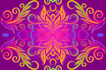 Beautiful colourful flowers and leaf line art pattern of indonesian culture traditional batik 