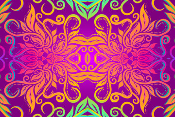 Beautiful colourful flowers and leaf line art pattern of indonesian culture traditional batik 