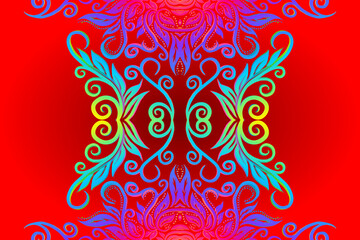 Beautiful colourful flowers and leaf line art pattern of indonesian culture traditional batik 