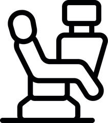 Line icon of a patient sitting in a dental chair, waiting for a dental check up