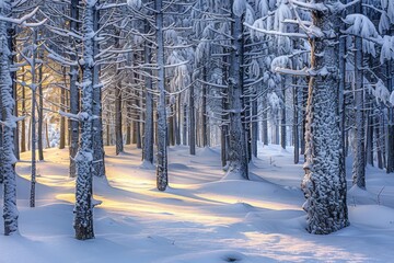 Snowy forest at the winter