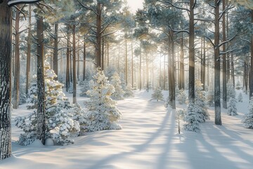 Snowy forest at the winter