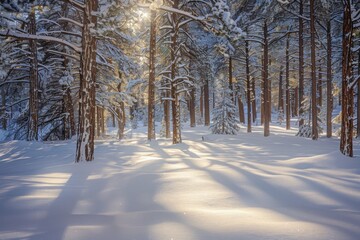 Snowy forest at the winter