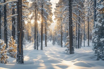 Snowy forest at the winter