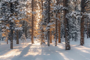 Snowy forest at the winter