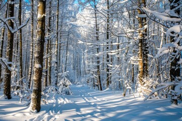 Snowy forest at the winter