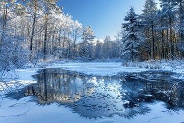 Snowy forest at the winter