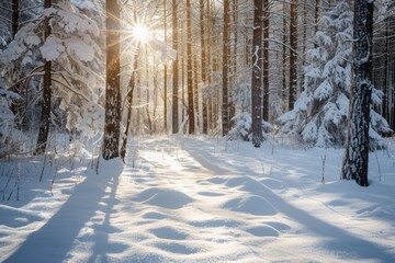 Snowy forest at the winter