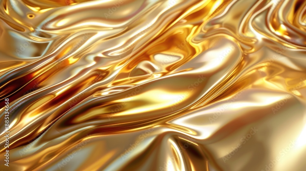 Poster dynamic 3d background with flowing liquid gold texture, creating a seamless and luxurious visual.