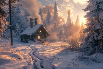 Snowy forest at the winter