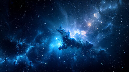 Fototapeta premium The deep blue nebula gracefully floats in the vast expanse of space
